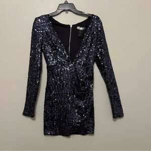 Black All Over Sequin Side-Scrunch Deep Plunging V Neck Mini Dress Swiftie Vibes
